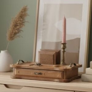 Vtg Men's Wooden Jewelry Box Dresser Valet Organizer Caddy MCM Kitsch